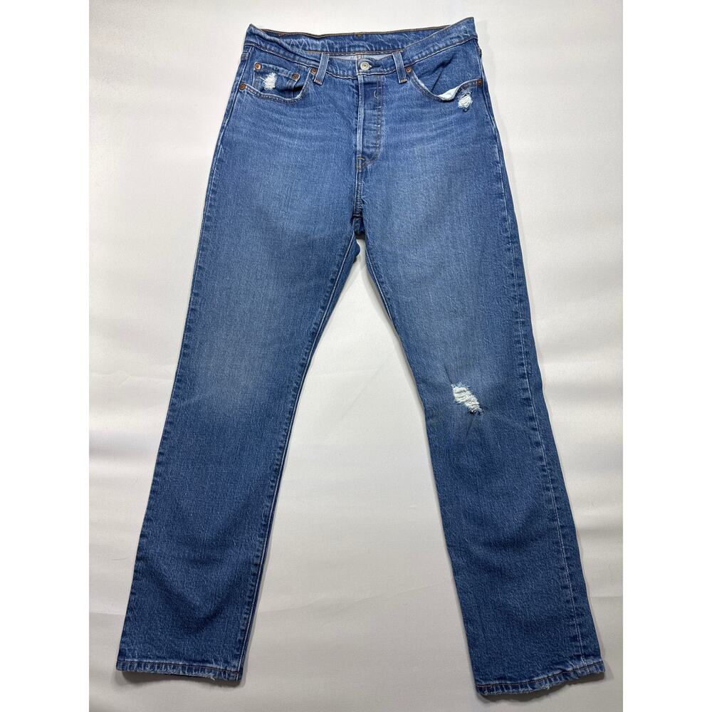 Levi's 501 Women's Distressed Straight Blue Denim Jeans - Size 29x30 (29x29.5)